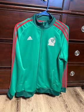 adidas Green Track Jacket with Red Stripes and Team Crest